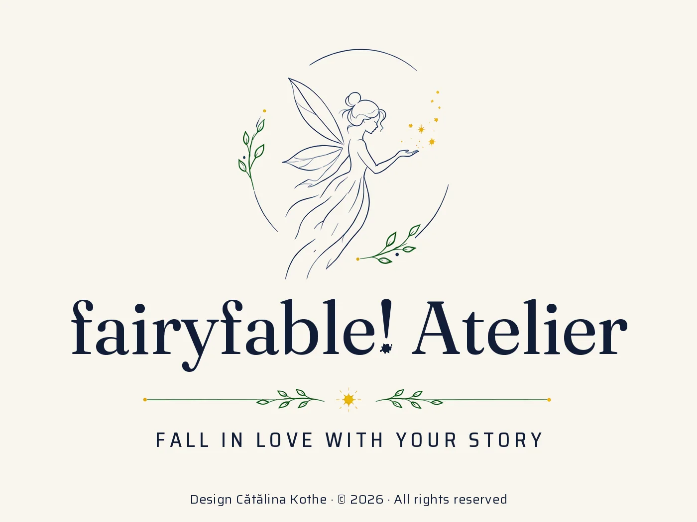 fairyfable! Atelier-Logo mit Fee und floralen Akzenten